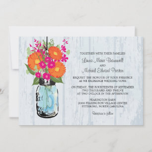 Invitation Mariage Rustic Mason Jar et Gerber Daisies