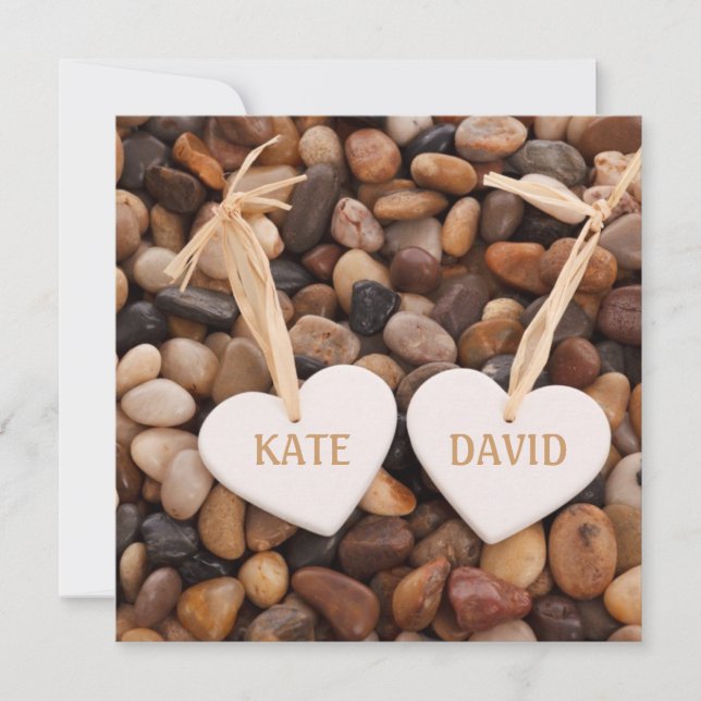 Invitation Mariage Rustic Riverside Beach Sea Side Pebbles (Devant)