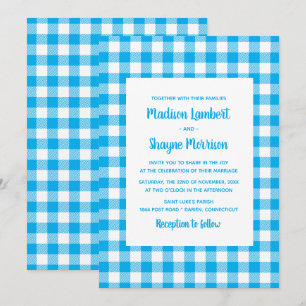 Invitation Mariage rustique à carreaux bleus et blancs