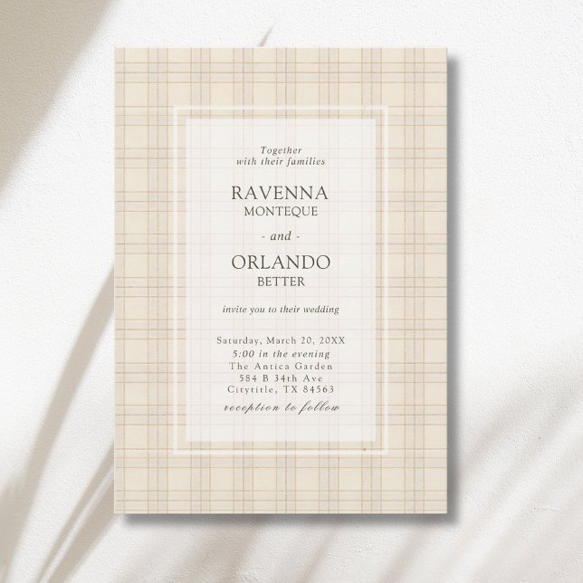Invitation Mariage rustique à carreaux marron classique Cappu (Créateur téléchargé)