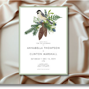 Invitation Mariage rustique à la charpente d'hiver pour oisea