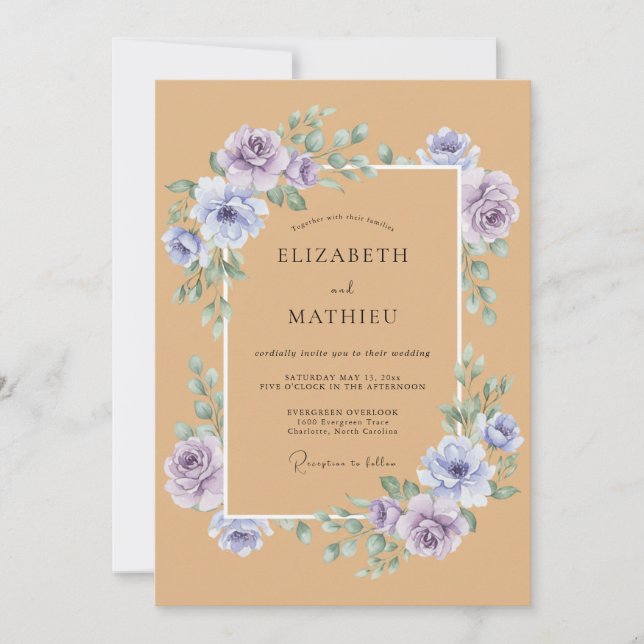 Invitation Mariage rustique à la fleur de lavande caramel (Devant)