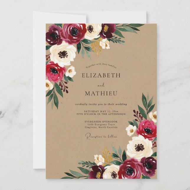 Invitation Mariage rustique à la floraison de Bourgogne (Devant)