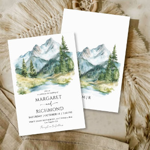 Invitation Mariage rustique à l'aquarelle avec pin des montag
