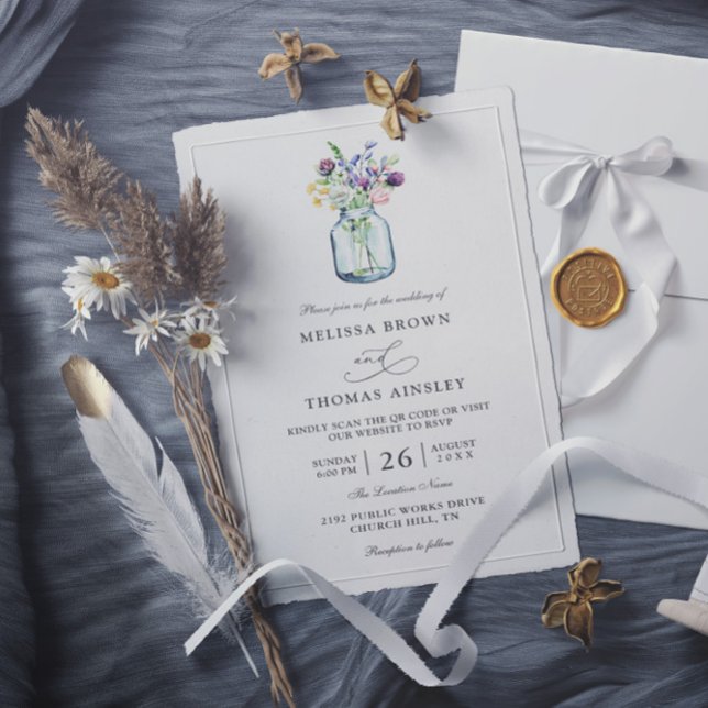Invitation Mariage rustique à petit budget avec code QR et po (Créateur téléchargé)