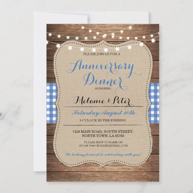 Invitation Mariage rustique Anniversaire Blue Party Invitatio (Devant)