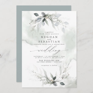 Invitation Mariage Rustique Aquarelle Verdure Vert Dusty