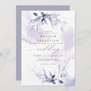 Invitation Mariage Rustique Aquarelle Verdure Violet