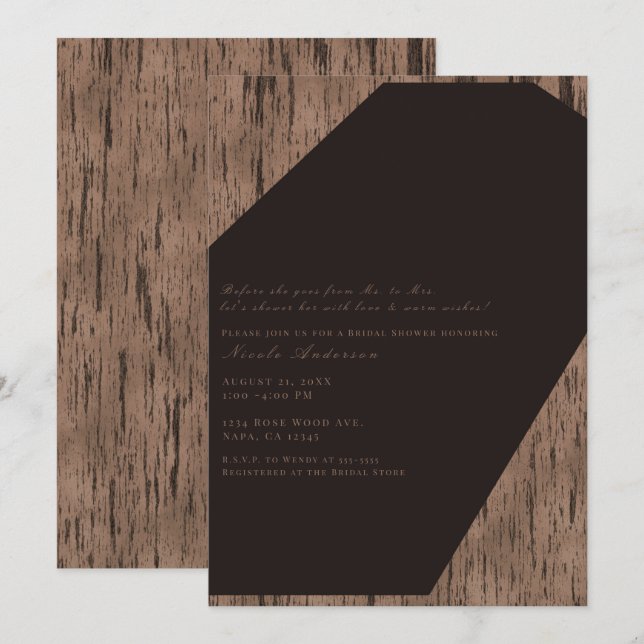 Invitation Mariage rustique au chocolat rose bois moderne (Devant / Derrière)