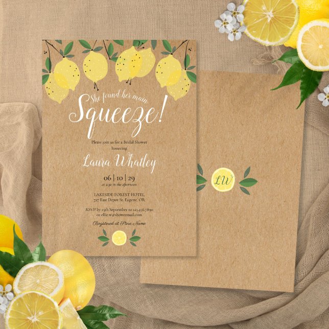 Invitation Mariage Rustique au Citron Main Squeeze (Main Squeeze Lemon Bridal Shower Rustic Invitation)