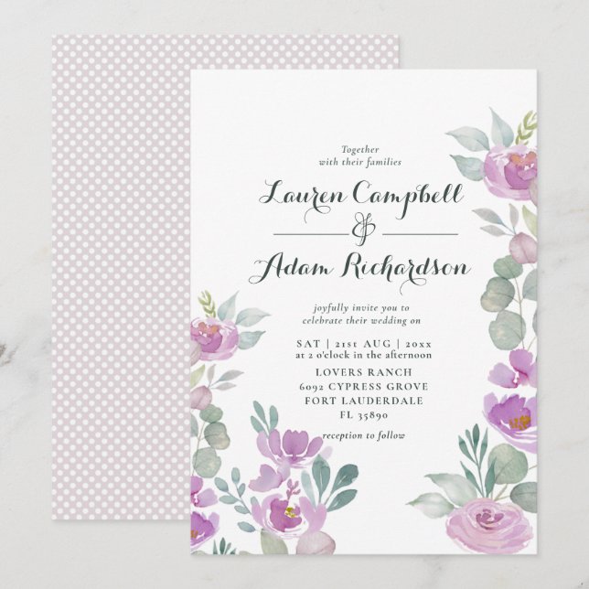 Invitation Mariage rustique au rose saumon et eucalyptus (Devant / Derrière)