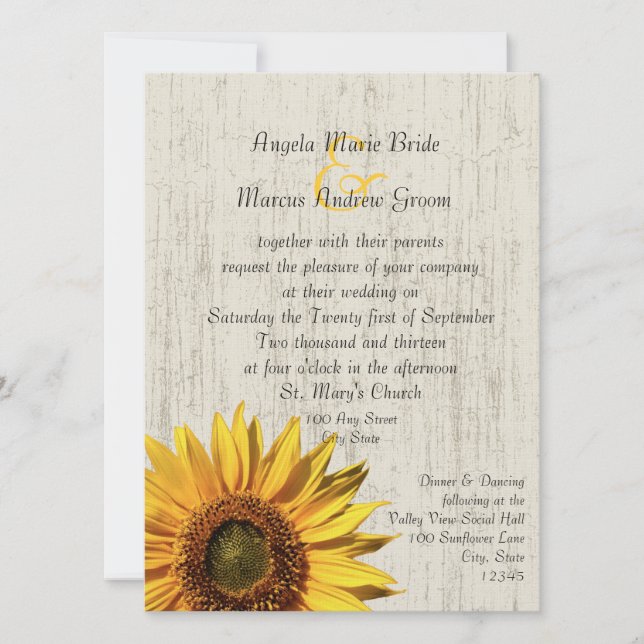 Invitation Mariage Rustique au Tournesol (Devant)
