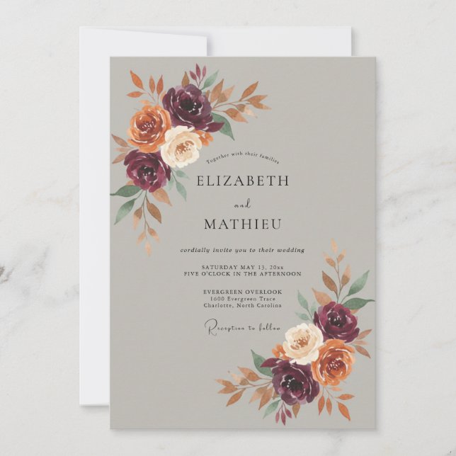 Invitation Mariage Rustique Automnal au Plum (Devant)