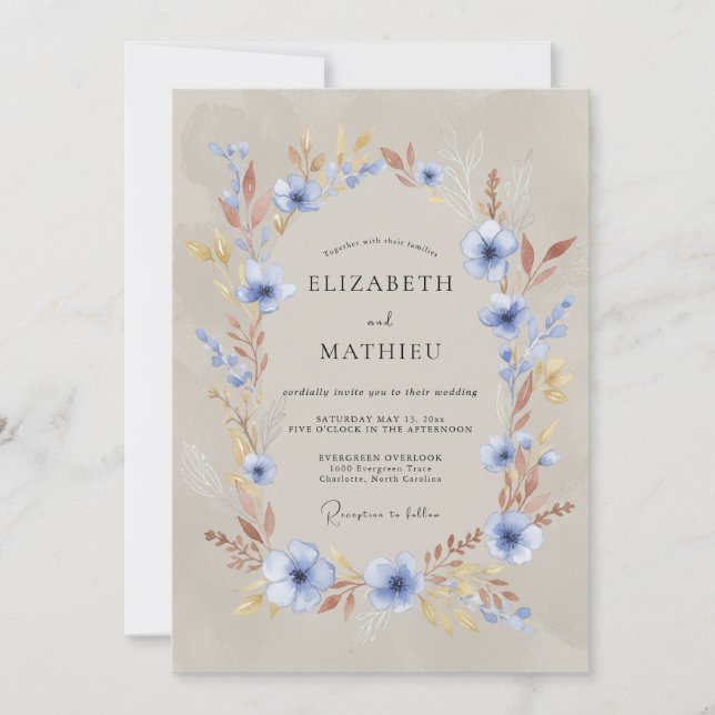 Invitation Mariage rustique automnal bleu ardoise (Devant)