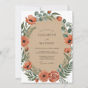 Invitation Mariage rustique automnal orange brûlé