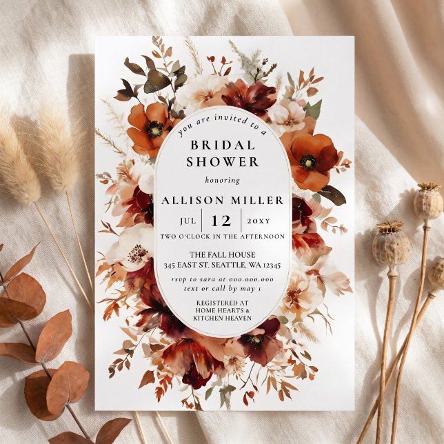 Invitation Mariage rustique automnal orange brûlé burgundy (Rustic Burnt Orange Burgundy Fall Bridal Shower Invitation)
