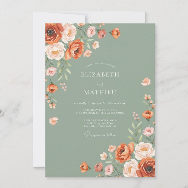 Invitation Mariage rustique automnal vert olive (Devant)