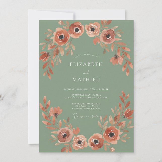 Invitation Mariage Rustique Automnal Vert Sauge (Devant)