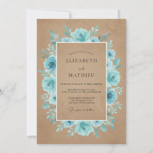 Invitation Mariage rustique aux fleurs bleu-vert