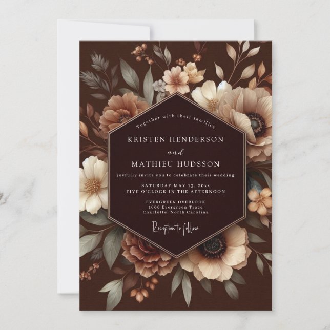 Invitation Mariage Rustique aux Fleurs Brunes (Devant)