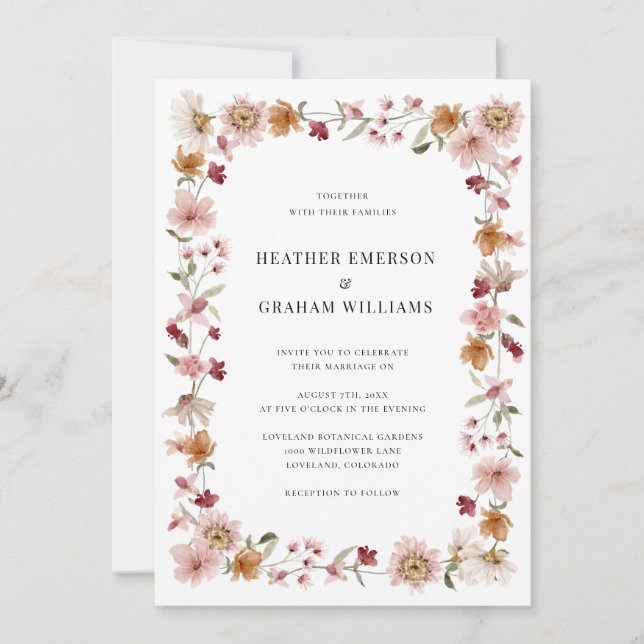 Invitation Mariage Rustique aux Fleurs Sauvages (Devant)