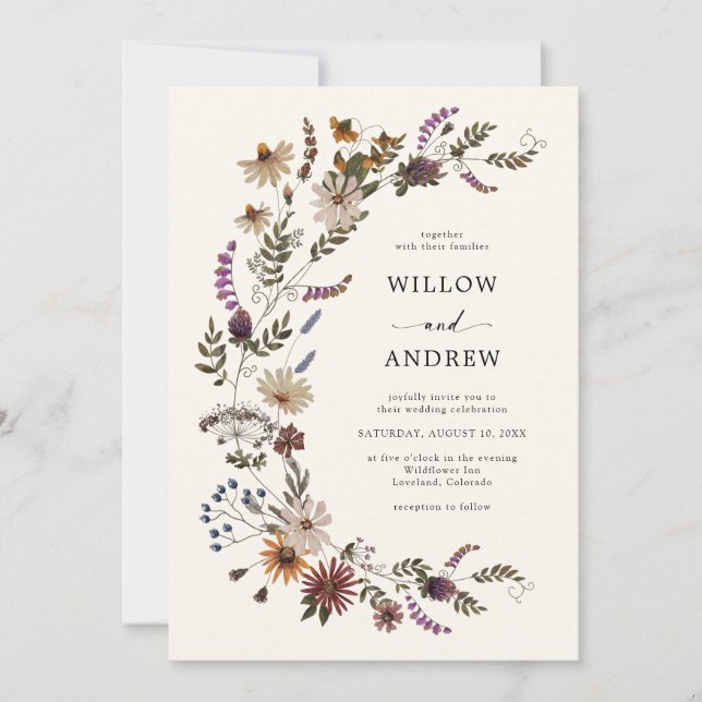 Invitation Mariage Rustique aux Fleurs Sauvages (Devant)