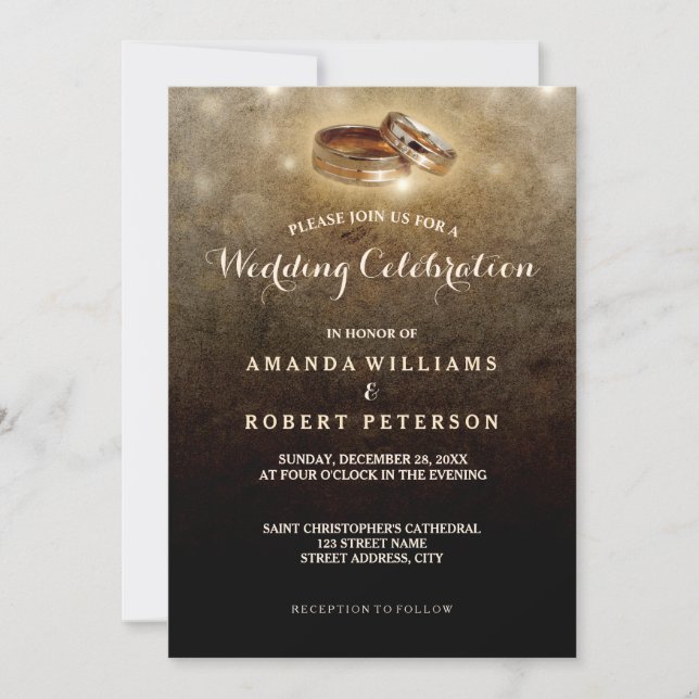 Invitation mariage rustique avec anneaux mariages (Devant)