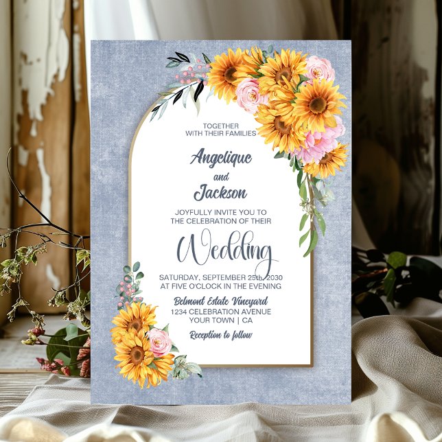 Invitation Mariage Rustique avec Arceau de Soleil Bleu (Créateur téléchargé)