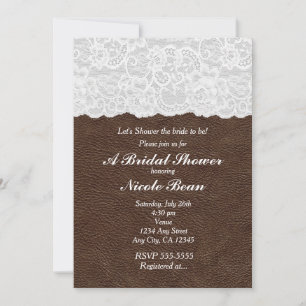 Invitation Mariage rustique avec dentelle blanche et cuir mar