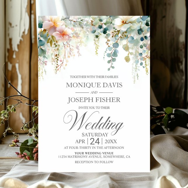 Invitation Mariage Rustique avec Feuillage d'Eucalyptus (Créateur téléchargé)