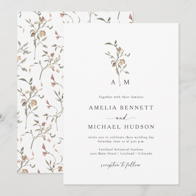 Invitation Mariage rustique avec monogramme (Devant / Derrière)