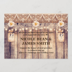 Invitation Mariage Rustique avec Pots Mason Éclairés Daises &