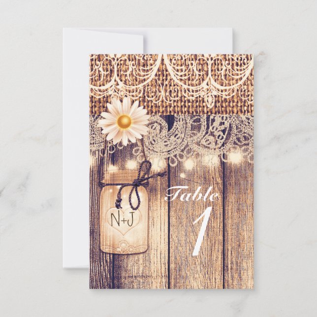 Invitation Mariage Rustique avec Pots Mason Éclairés Daises & (Devant)