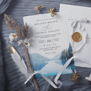 Invitation Mariage rustique avec QR Code en forêt de lac de m