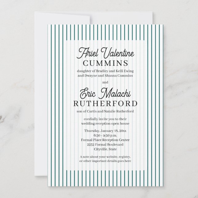 Invitation Mariage rustique avec rayure sarcelle - les parent (Devant)