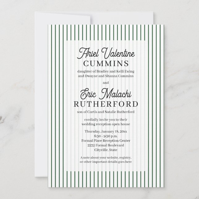 Invitation Mariage rustique avec rayure verte : les parents d (Devant)