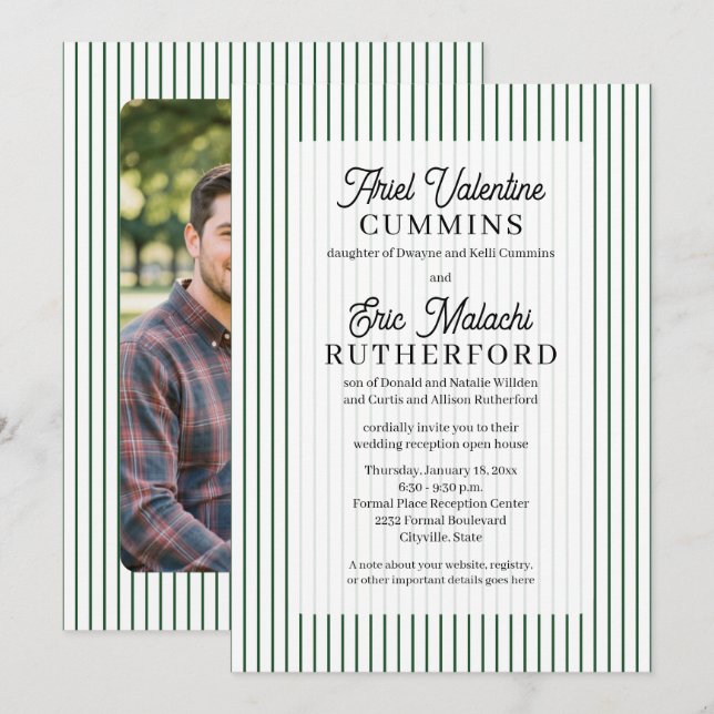 Invitation Mariage rustique avec rayure verte : les parents d (Devant / Derrière)