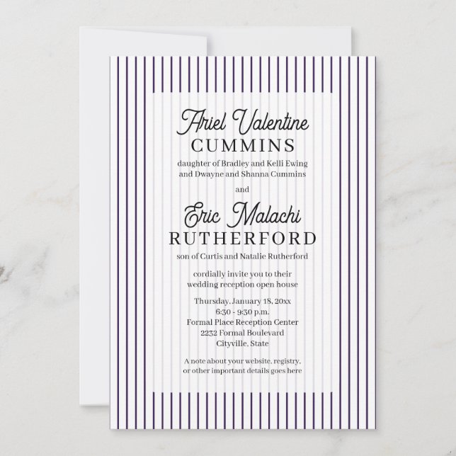 Invitation Mariage rustique avec rayure violette : les parent (Devant)