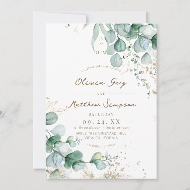 Invitation Mariage Rustique avec Verdure d'Eucalyptus (Devant)