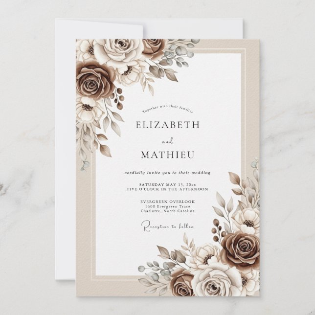 Invitation Mariage rustique beige discret (Devant)