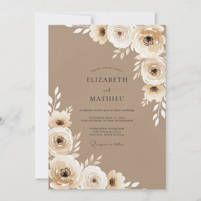 Invitation Mariage rustique beige florissant (Devant)