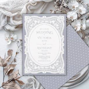 Invitation Mariage rustique blanc vintage gris à pois mariage