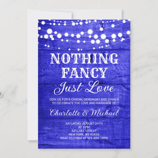 Invitation Mariage Rustique Bleu Royal Rien de Fantaisiste Ju (Devant)