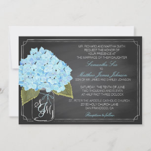 Invitation Mariage rustique Blue Hydrangea Chalkboard