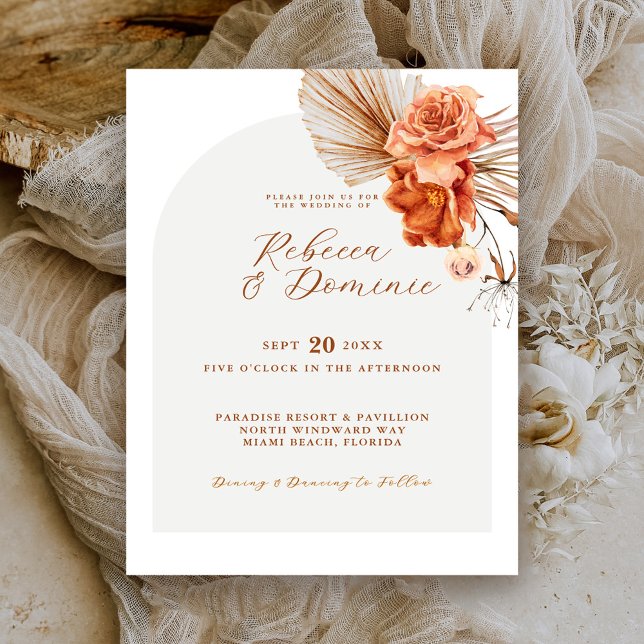 Invitation Mariage rustique bohème aux fleurs orange brûlé (Créateur téléchargé)