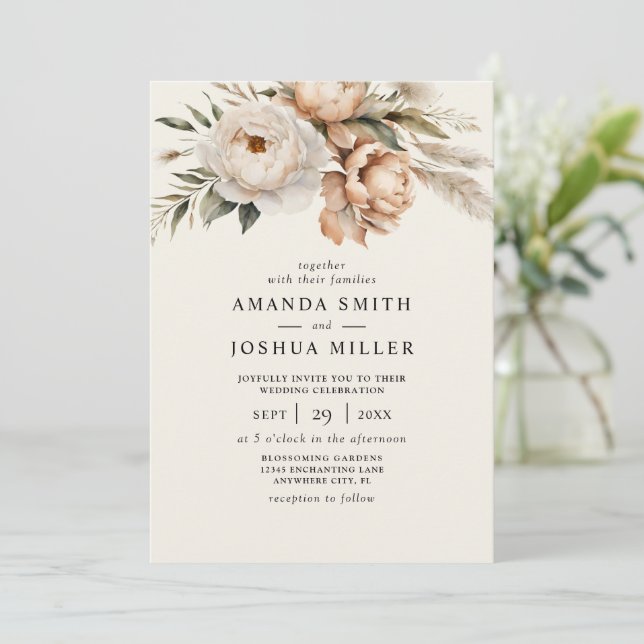 Invitation Mariage Rustique Bohème avec Fleurs Séchées et Her (Debout devant)