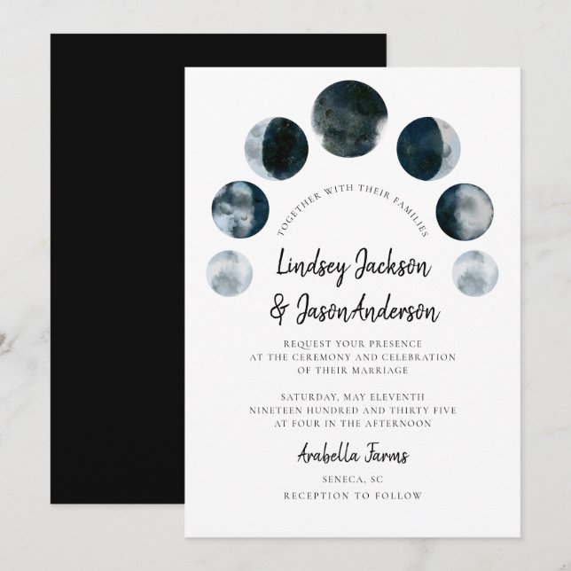 Invitation Mariage rustique bohème céleste de la Lune noire (Devant / Derrière)