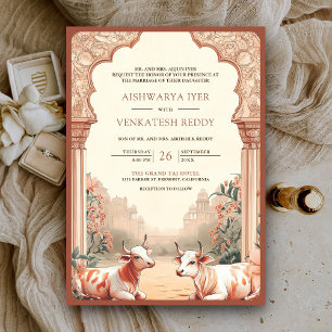 Invitation Mariage rustique boho champêtre floral indien vach