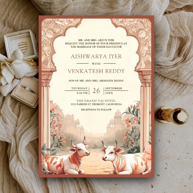 Invitation Mariage rustique boho champêtre floral indien vach (Créateur téléchargé)