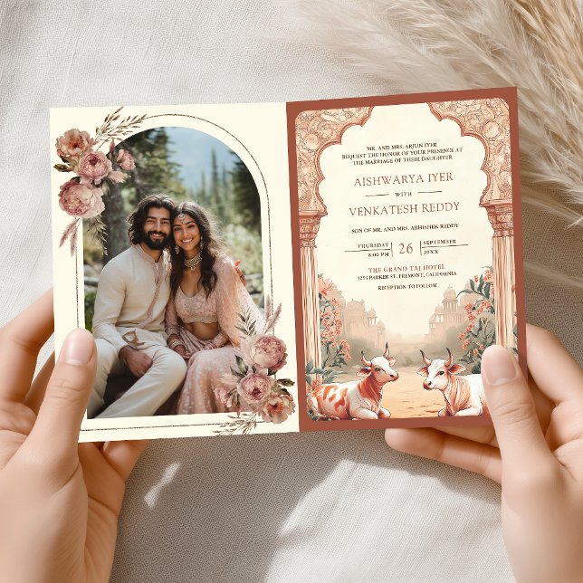 Invitation Mariage rustique boho champêtre floral indien vach (Créateur téléchargé)